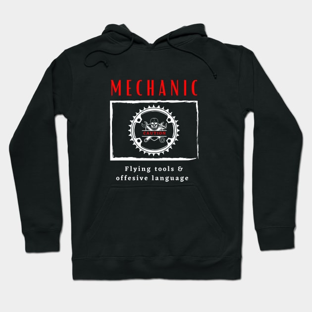 Mechanic Caution Flying Tools & Offensive Language funny design Hoodie by Digital Mag Store